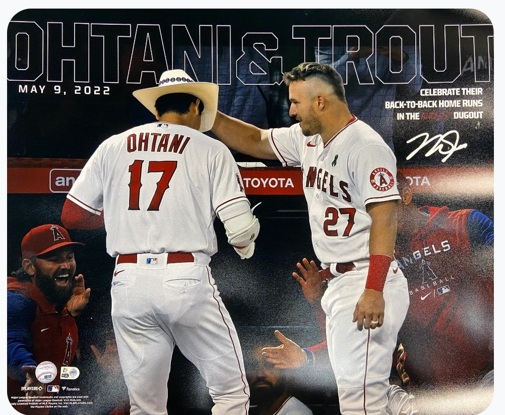 Mike Trout Autographed 20x24 (Pictured with Shohei Ohtani on Bench)