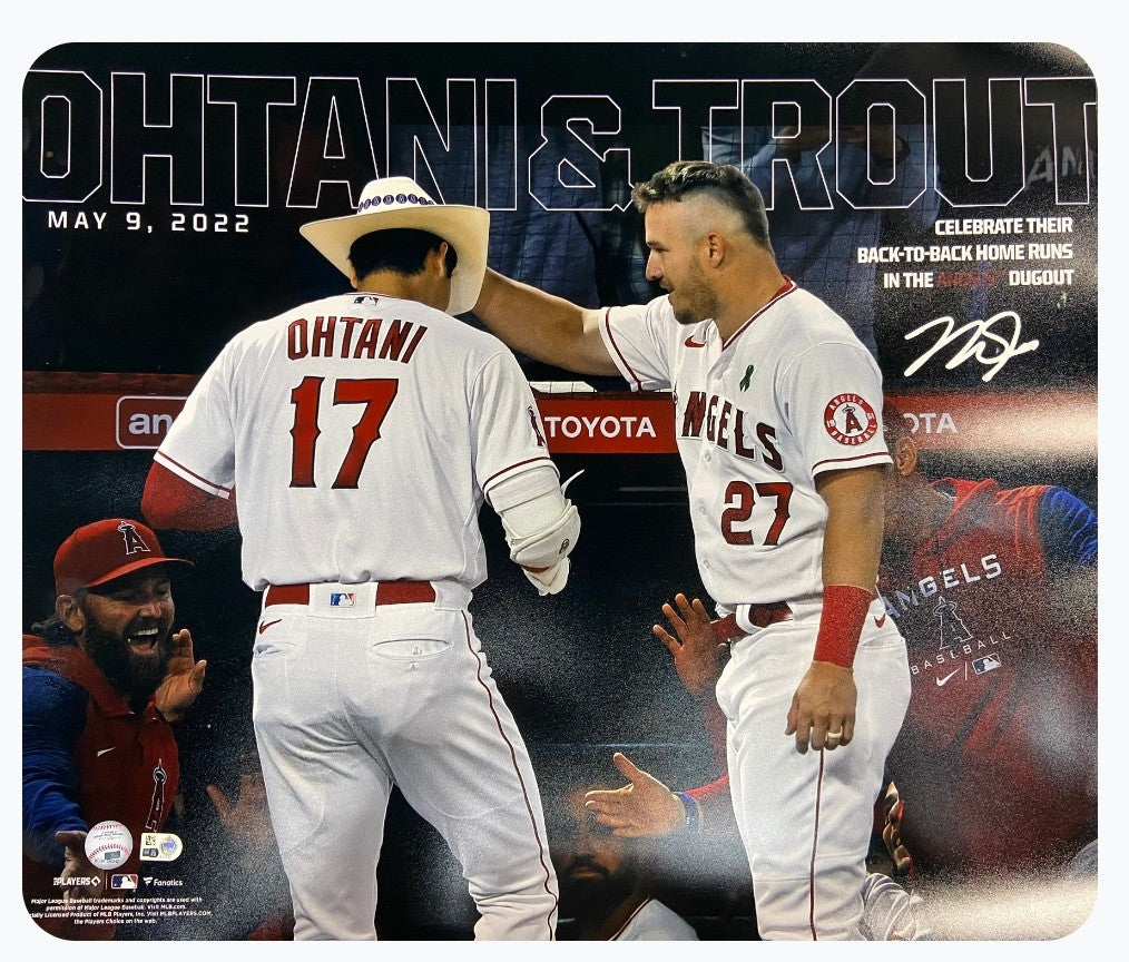 Mike Trout Autographed 20x24 - Celebrating with Shohei Ohtani Back-To-Back Home Runs