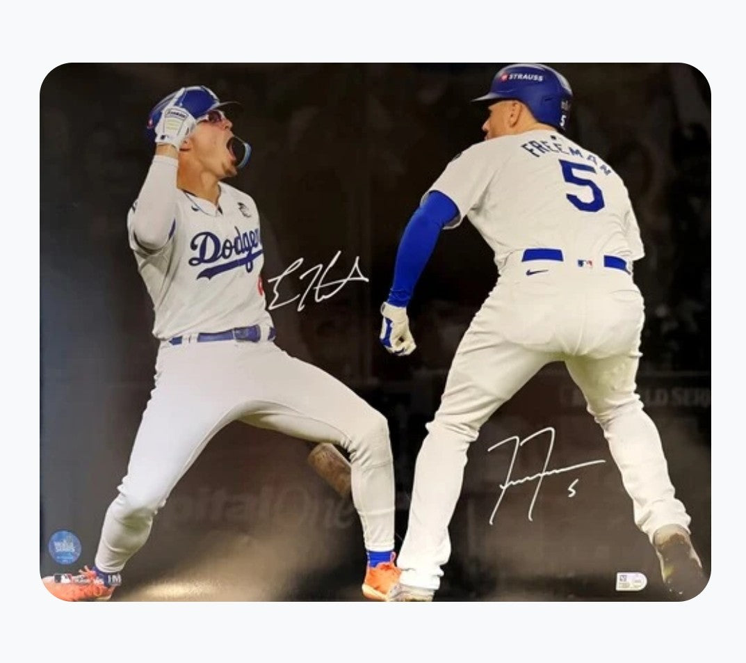 Kike Hernandez & Freddie Freeman Dual Autographed 16x20 Photo - Celebration