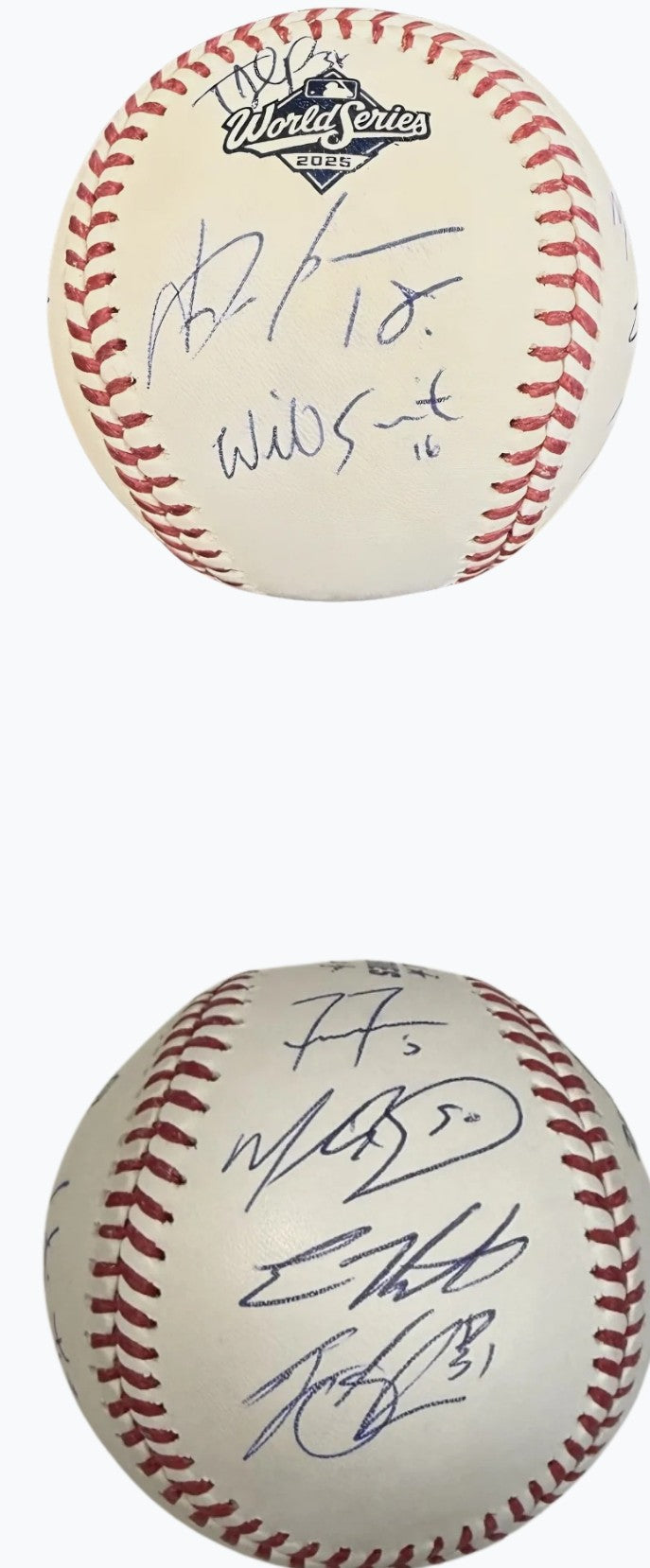 Los Angeles Dodgers 2025 WS Team Autographed World Series Logo Baseball - Yoshinobu Yamamoto, Roki Sasaki, Freddie Freeman, Mookie Betts, Will Smith, Teoscar Hernandez, Blake Snell, Kike Hernandez, Miguel Rojas, Tyler Glasnow