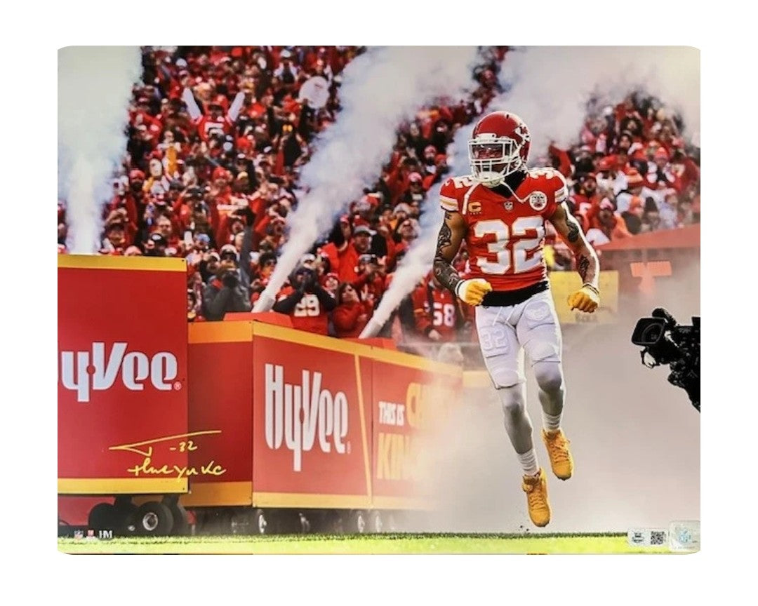 Tyrann Mathieu Autographed "Thank You KC" 16x20 - Chiefs Running On Field