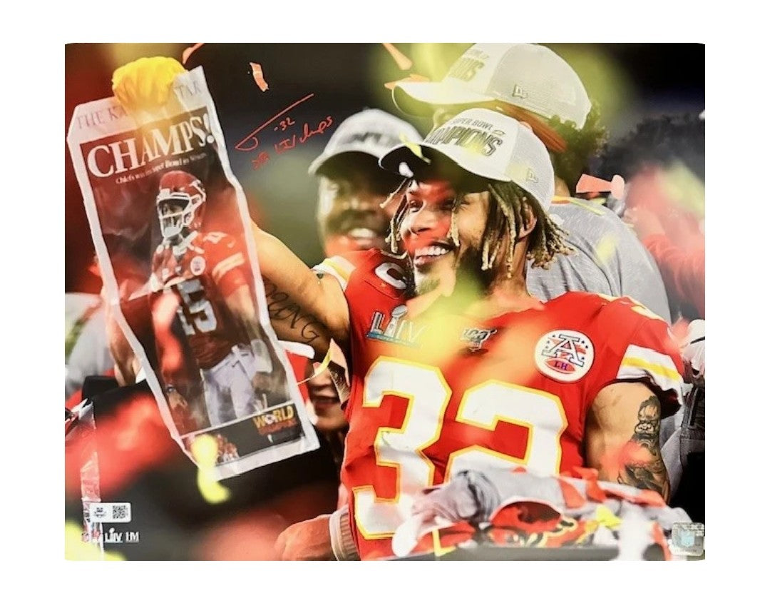 Tyrann Mathieu Autographed "SB LIV Champs" 16x20 - Chiefs Super Bowl Celebration