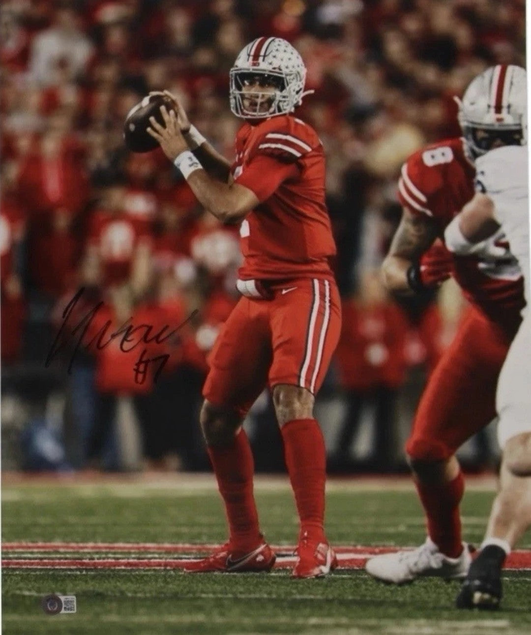 CJ Stroud Ohio State Photo 16x20 Red Jersey Throwing